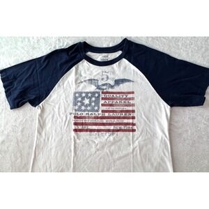Vtg Polo Ralph Lauren‎ Tshirt Mens *XL* USA Flag Y2K 90s Raglan style Crewneck